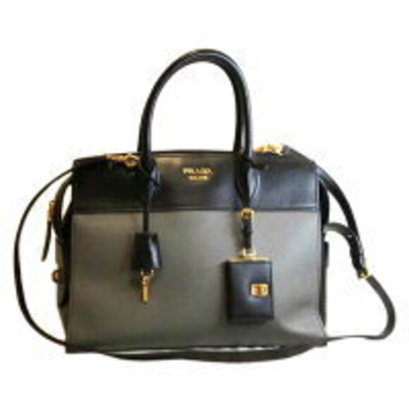 Prada Handbags - Prada Calf Trimmed Saffiano Esplanade tote bag black grey